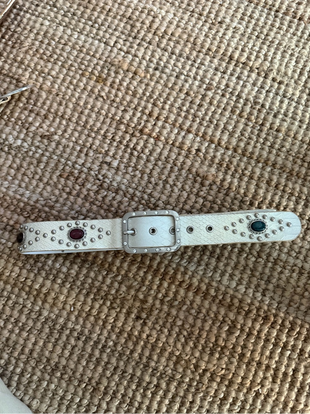Y2K vintage White Studded Leather Bracelet with Gem Accents